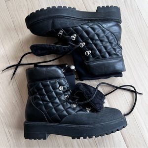 Zara Black Quilted Combat Lace-Up Boots